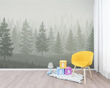Load image into Gallery viewer, Dreamy Forest Wallpaper Mural – Watercolor Evergreen Trees, Forest wallpaper, Pine Tree Wall Art for Nursery Room 239DE