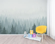 Load image into Gallery viewer, Dreamy Forest Wallpaper Mural – Watercolor Evergreen Trees, Forest wallpaper, Pine Tree Wall Art for Nursery Room 240DE