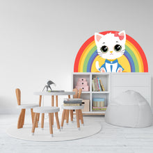 Load image into Gallery viewer, Cute Kitten Rainbow Wall Decal, Rainbow Kitty Decal, Cartoon Cat Nursery Decor, Kawaii Kids Room Wall Sticker, Baby Girl Playroom Art 714LU