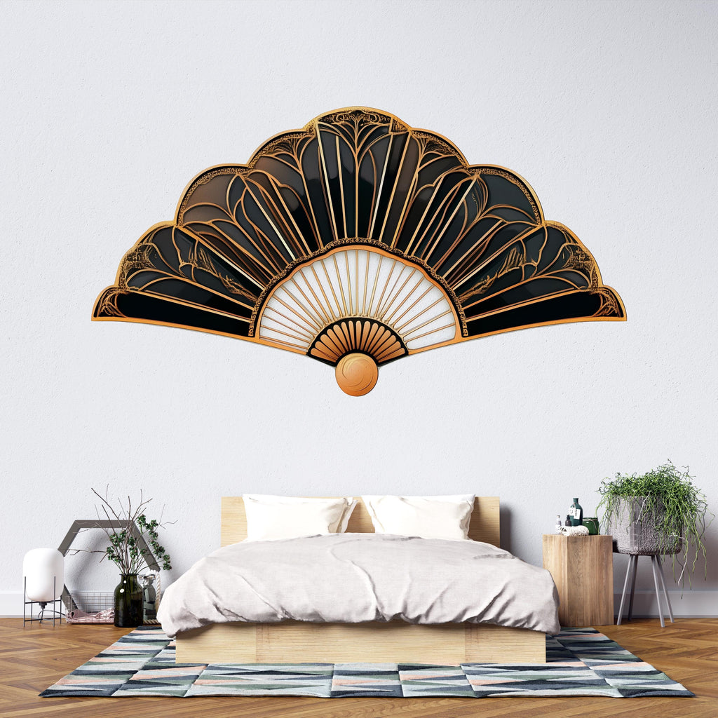 Black And Gold Art Deco Fan Wall Decal, Luxury Wall Sticker, Geometric Fan Wall Art, Glam Home Decor, Peel And Stick Wall Decal