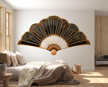 Load image into Gallery viewer, Black And Gold Art Deco Fan Wall Decal, Luxury Wall Sticker, Geometric Fan Wall Art, Glam Home Decor, Peel And Stick Wall Decal