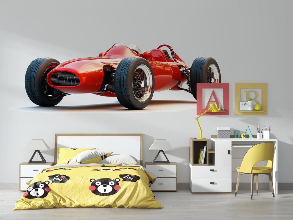 Vintage Race Car Wall Decal, Red Sports Car Wall Sticker, Kids Room Car Decor, Boys Bedroom Wall Art, Peel And Stick Wall Decal