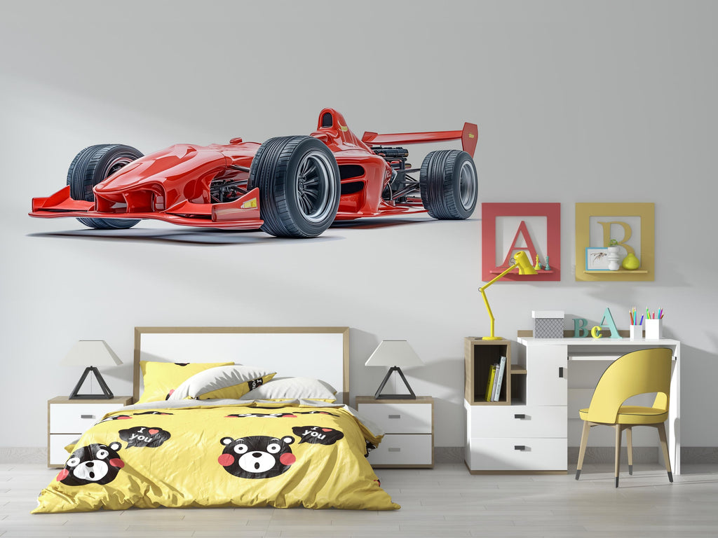 Formula Race Car Wall Decal, Red Racing Car Wall Sticker, Kids Room Car Decor, Boys Bedroom Wall Art, Peel And Stick Wall Decal