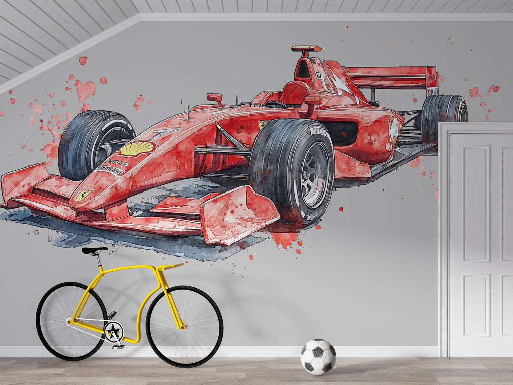 Formula Race Car Wall Decal For Kids Room, Watercolor Racing Car Wall Sticker, Boys Bedroom Wall Art, Car Theme Nursery Decor
