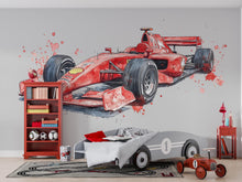 Load image into Gallery viewer, Formula Race Car Wall Decal For Kids Room, Watercolor Racing Car Wall Sticker, Boys Bedroom Wall Art, Car Theme Nursery Decor