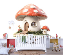 Load image into Gallery viewer, Kawaii Mushroom House Wall Decal, Fairy Nursery Wall Sticker, Woodland Kids Room Decor, Storybook Mushroom Wall Art, Peel And Stick Nursery