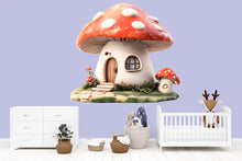 Load image into Gallery viewer, Kawaii Mushroom House Wall Decal, Fairy Nursery Wall Sticker, Woodland Kids Room Decor, Storybook Mushroom Wall Art, Peel And Stick Nursery