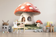 Load image into Gallery viewer, Kawaii Mushroom House Wall Decal, Fairy Nursery Wall Sticker, Woodland Kids Room Decor, Storybook Mushroom Wall Art, Peel And Stick Nursery