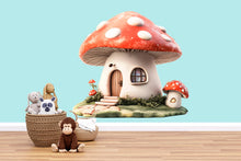 Load image into Gallery viewer, Kawaii Mushroom House Wall Decal, Fairy Nursery Wall Sticker, Woodland Kids Room Decor, Storybook Mushroom Wall Art, Peel And Stick Nursery