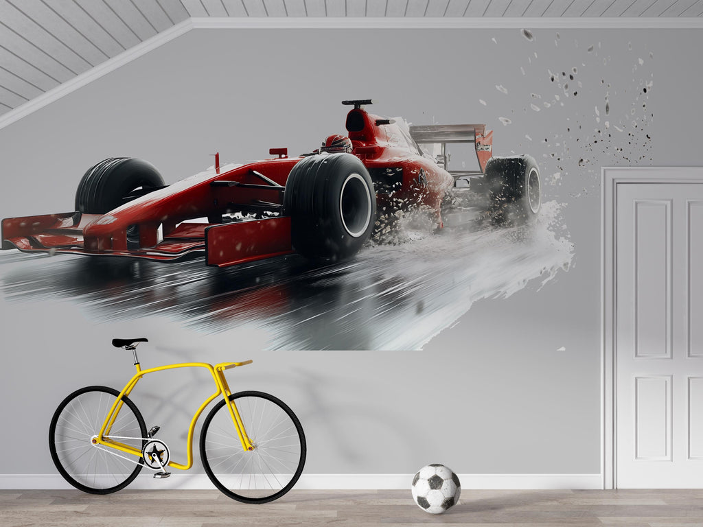 Formula Race Car Wall Decal For Kids Room, Red Racing Car Wall Sticker, Speed Car Bedroom Decor, Boys Room Wall Art