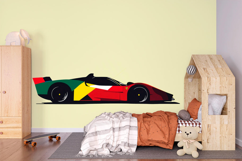 Abstract Formula Race Car Wall Decal For Kids Room, Modern Racing Car Wall Sticker, Boys Bedroom Speed Car Wall Art