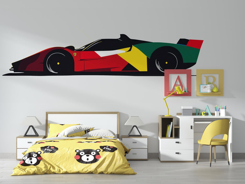 Abstract Formula Race Car Wall Decal For Kids Room, Modern Racing Car Wall Sticker, Boys Bedroom Speed Car Wall Art