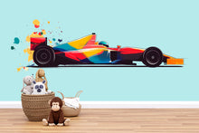 Load image into Gallery viewer, Colorful Formula Race Car Wall Decal For Kids Room, Abstract Racing Car Wall Sticker, Modern Car Nursery Wall Art