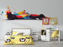 Load image into Gallery viewer, Colorful Formula Race Car Wall Decal For Kids Room, Abstract Racing Car Wall Sticker, Modern Car Nursery Wall Art