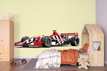 Load image into Gallery viewer, Checkered Formula Race Car Wall Decal For Kids Room, Racing Car Wall Sticker, Modern Formula Car Bedroom Wall Art