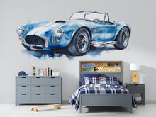 Load image into Gallery viewer, Blue Vintage Race Car Wall Decal | Watercolor Sports Car Sticker | Boys Room Car Wall Art | Nursery Playroom Vehicle Wall Decor