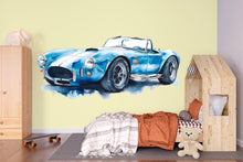 Load image into Gallery viewer, Blue Vintage Race Car Wall Decal | Watercolor Sports Car Sticker | Boys Room Car Wall Art | Nursery Playroom Vehicle Wall Decor