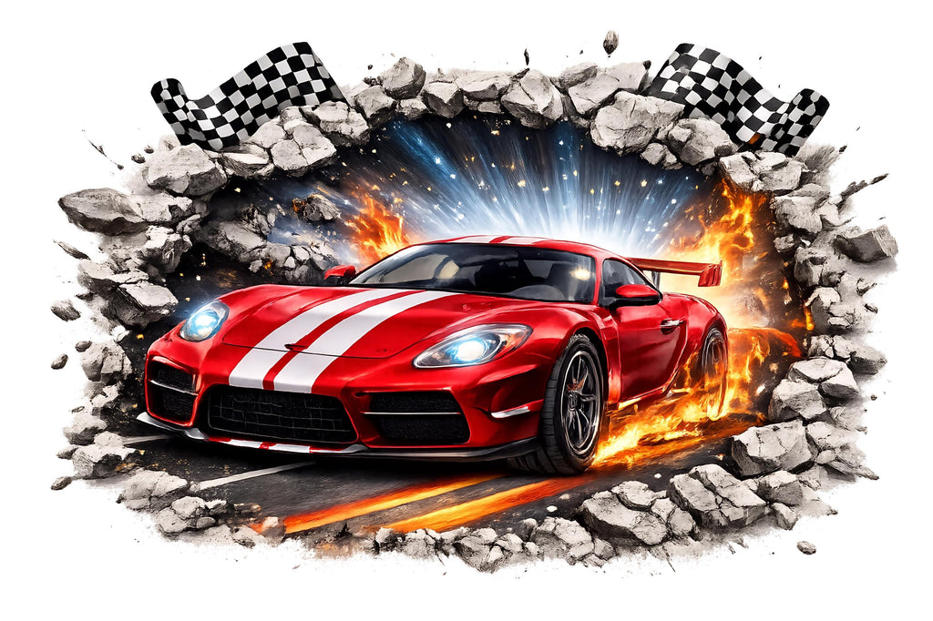 3D Racing Car Wall Decal For Boys Room, Sports Car Wall Sticker, Race Car Nursery Decor, Kids Bedroom Peel And Stick Wall Art