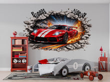 Load image into Gallery viewer, 3D Racing Car Wall Decal For Boys Room, Sports Car Wall Sticker, Race Car Nursery Decor, Kids Bedroom Peel And Stick Wall Art