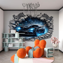 Load image into Gallery viewer, 3D Racing Car Wall Decal For Boys Room, Sports Car Wall Sticker, Peel And Stick Kids Room Decor, Removable Car Wall Art