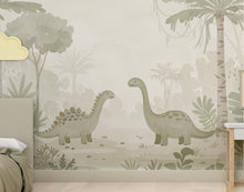 Load image into Gallery viewer, Dinosaur Nursery Wallpaper, Hand Painted Jungle Dinosaurs Wall Mural, Neutral Kids Room Wallpaper, Soft Watercolor Baby Room Decor 245DE