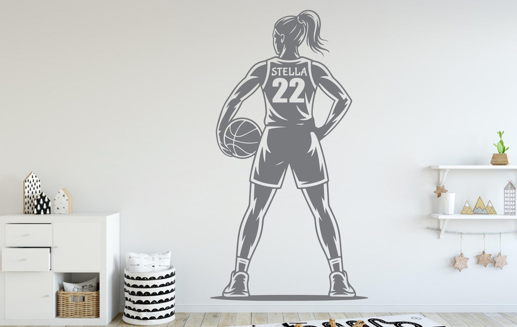 Basketball Girl Wall Decal, Custom Name Basketball Wall sticker, Personalized gifts Basket Girl Basketball wall art Kids room Decal 251DE
