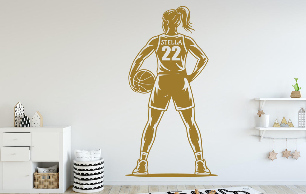 Basketball Girl Wall Decal, Custom Name Basketball Wall sticker, Personalized gifts Basket Girl Basketball wall art Kids room Decal 251DE