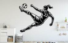Load image into Gallery viewer, Soccer Girl Wall Decal, Soccer Custom Name Wall sticker, Soccer Personalized gift wall art Kids room Decal Nursery wall decal 252DE
