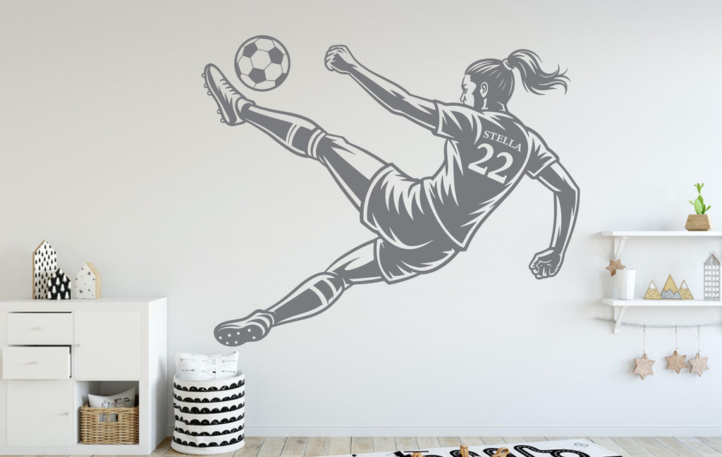Soccer Girl Wall Decal, Soccer Custom Name Wall sticker, Soccer Personalized gift wall art Kids room Decal Nursery wall decal 252DE