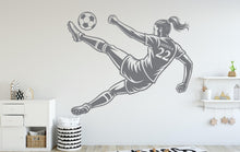 Load image into Gallery viewer, Soccer Girl Wall Decal, Soccer Custom Name Wall sticker, Soccer Personalized gift wall art Kids room Decal Nursery wall decal 252DE