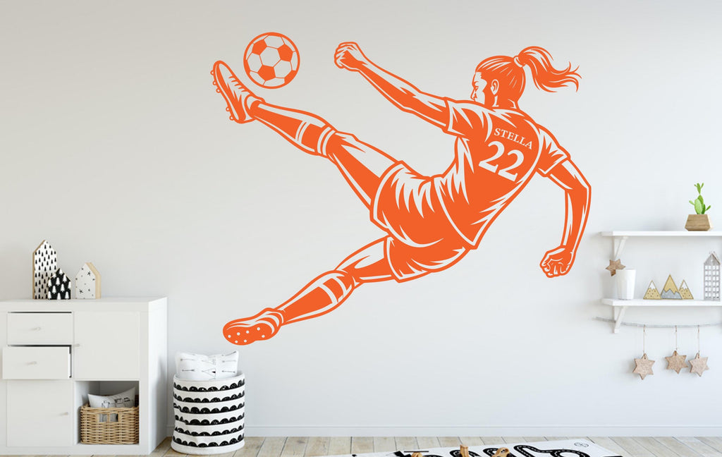 Soccer Girl Wall Decal, Soccer Custom Name Wall sticker, Soccer Personalized gift wall art Kids room Decal Nursery wall decal 252DE