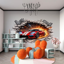 Load image into Gallery viewer, 3D Racing Car Wall Decal For Boys Room, Race Car Wall Sticker, Kids Bedroom Wall Art, Peel And Stick Racing Car Wall Decor