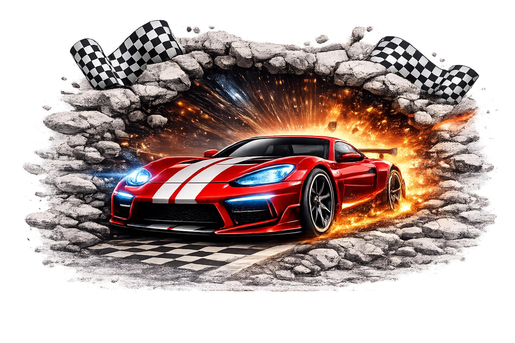 3D Racing Car Wall Decal For Boys Room, Race Car Wall Sticker, Kids Bedroom Wall Art, Peel And Stick Racing Car Wall Decor