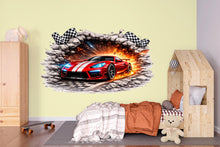 Load image into Gallery viewer, 3D Racing Car Wall Decal For Boys Room, Race Car Wall Sticker, Kids Bedroom Wall Art, Peel And Stick Racing Car Wall Decor