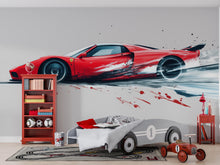 Load image into Gallery viewer, Red Racing Car Wall Decal For Boys Room | Sports Car Wall Sticker | Kids Bedroom Car Wall Art | Playroom Racing Decor | Peel And Stick Decal