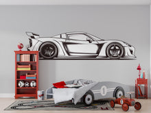 Load image into Gallery viewer, Minimalist Racing Car Wall Decal | Black And White Sports Car Wall Sticker | Boys Room Decor | Car Outline Wall Art | Peel And Stick