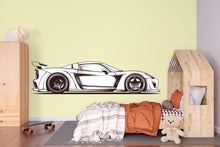 Load image into Gallery viewer, Minimalist Racing Car Wall Decal | Black And White Sports Car Wall Sticker | Boys Room Decor | Car Outline Wall Art | Peel And Stick