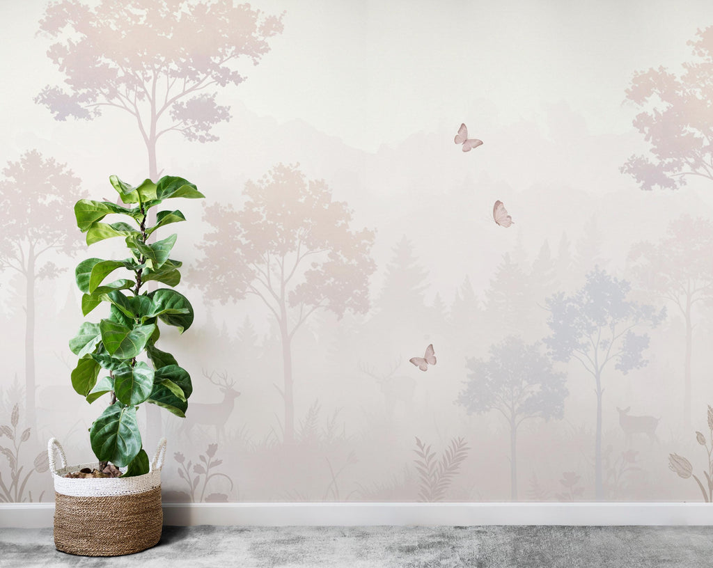 Pastel Butterfly Wallpaper Mural – Forest wallpaper, butterfly wall art, Elegant Watercolor Wall Art for Girls Bedroom Nursery 1024RS