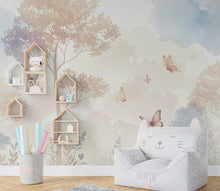 Load image into Gallery viewer, Pastel Butterfly Wallpaper Mural – Forest wallpaper, butterfly wall art, Elegant Watercolor Wall Art for Girls Bedroom Nursery 1025RS