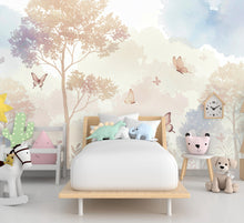 Load image into Gallery viewer, Pastel Butterfly Wallpaper Mural – Forest wallpaper, butterfly wall art, Elegant Watercolor Wall Art for Girls Bedroom Nursery 1025RS