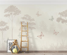 Load image into Gallery viewer, Butterfly Pastel Wallpaper, Forest Hand Painted Butterfly Wall Mural, Neutral Kids Room Wallpaper, Soft Watercolor Baby Room Decor 254DE