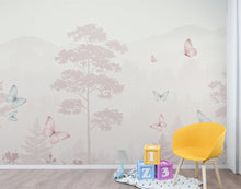 Load image into Gallery viewer, Butterfly Pastel Wallpaper, Forest Hand Painted Butterfly Wall Mural, Neutral Kids Room Wallpaper, Soft Watercolor Baby Room Decor 255DE