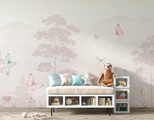 Load image into Gallery viewer, Butterfly Pastel Wallpaper, Forest Hand Painted Butterfly Wall Mural, Neutral Kids Room Wallpaper, Soft Watercolor Baby Room Decor 255DE