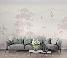 Load image into Gallery viewer, Butterfly Pastel Wallpaper, Forest Hand Painted Butterfly Wall Mural, Neutral Kids Room Wallpaper, Soft Watercolor Baby Room Decor 255DE