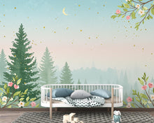 Load image into Gallery viewer, Dreamy Spring Forest Wallpaper Mural – Watercolor Evergreen Trees, Forest wallpaper, Pine Tree Wall Art for Nursery Room 256DE