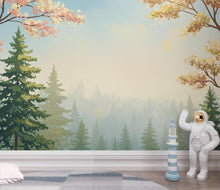 Load image into Gallery viewer, Dreamy Spring Forest Wallpaper Mural – Watercolor Evergreen Trees, Forest wallpaper, Pine Tree Wall Art for Nursery Room 257DE