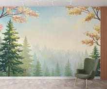Load image into Gallery viewer, Dreamy Spring Forest Wallpaper Mural – Watercolor Evergreen Trees, Forest wallpaper, Pine Tree Wall Art for Nursery Room 257DE