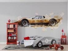 Load image into Gallery viewer, Vintage Racing Car Wall Decal | Mud Splash Car Wall Sticker | Boys Room Decor | Classic Sports Car Wall Art | Peel And Stick Decal