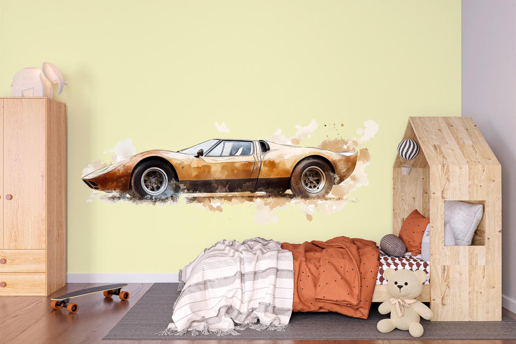 Vintage Racing Car Wall Decal | Mud Splash Car Wall Sticker | Boys Room Decor | Classic Sports Car Wall Art | Peel And Stick Decal