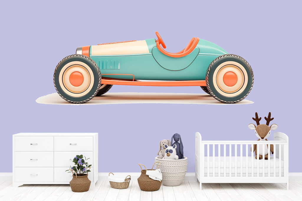 Vintage Race Car Wall Decal | Pastel Car Wall Sticker | Nursery Car Decor | Kids Room Wall Art | Peel And Stick Racing Car Decal